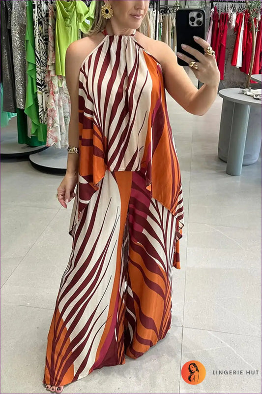 Two-piece Set with Striped Pattern - Statement Coordination for Backless, Casual, co Ord, Cutout, Everyday