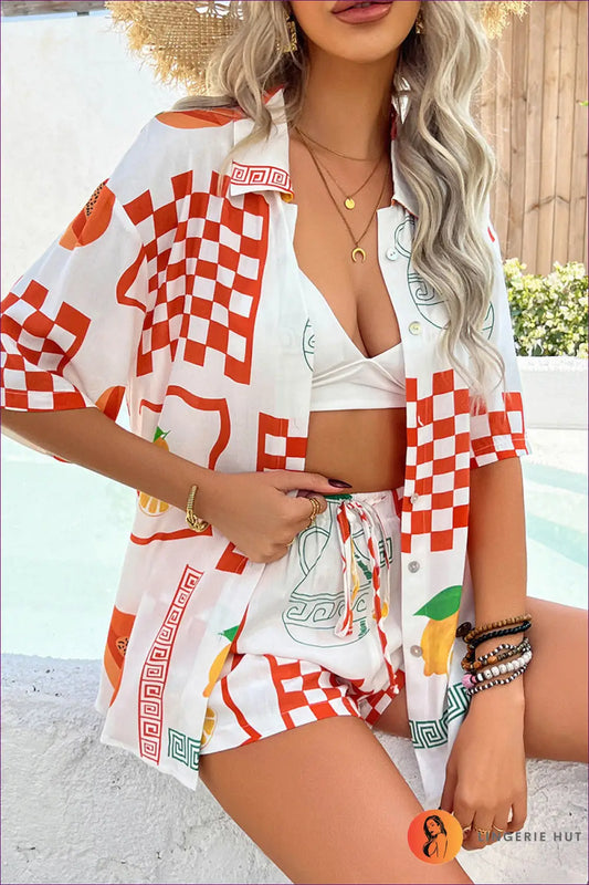 Two Piece co Ord Set with Sun Print - Holiday Evening Essential - Lingerie Hut - Beachwear • Boho • Casual • Crop