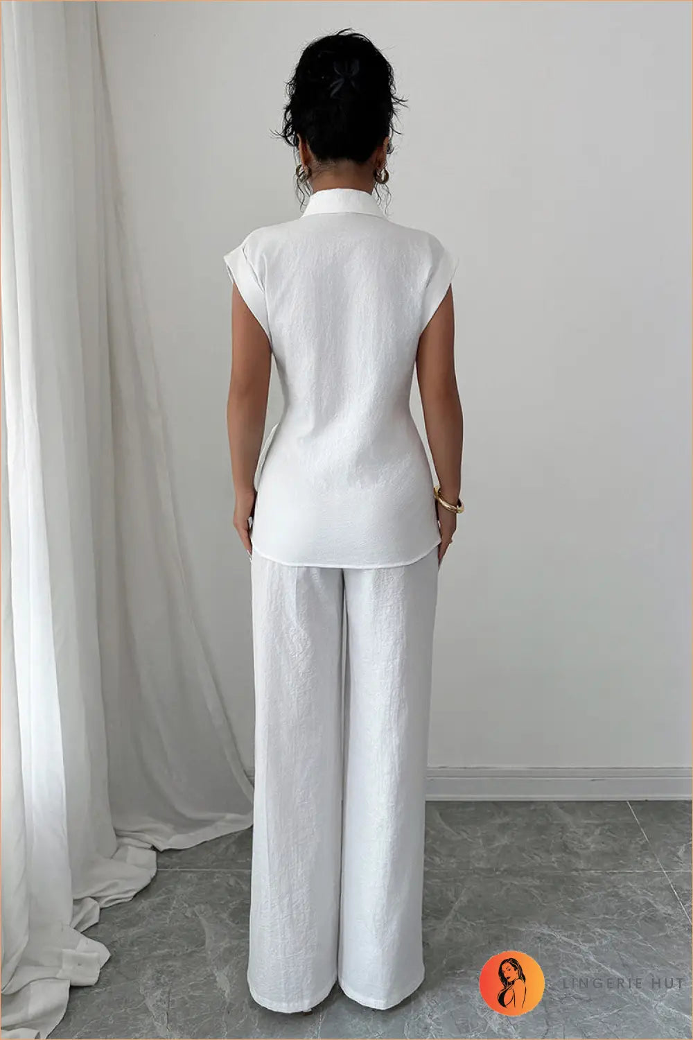 Two-piece co Ord Set with Tie Waist - Effortless Coordination - Button Front • Casual • Clothing • Cotton - Lingerie Hut
