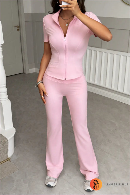 Zip-front co Ord Set - Effortless Everyday Ease - s / Light Pink - Lingerie Hut - Activewear • All Season • Casual