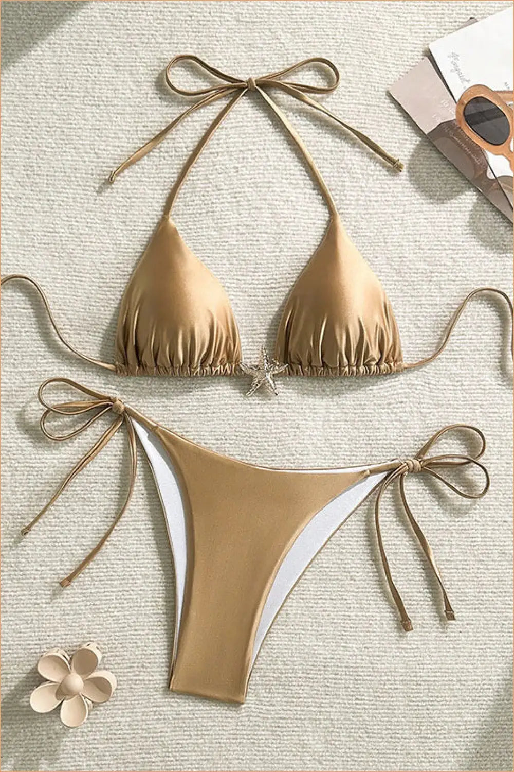 Underwired Bikini Set with Floral Hardware - Poolside Glamour - Beachwear • Brazilian • Elegant • Embellished Bikinis
