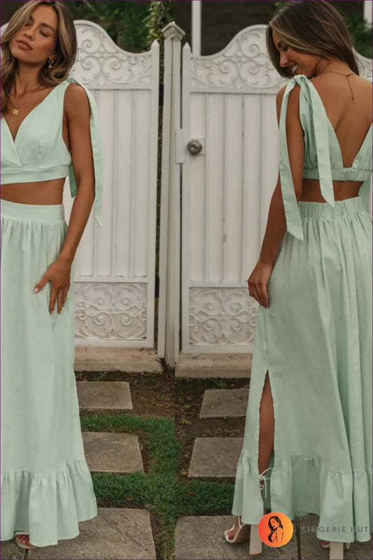 Maxi co Ord Skirt Set with Tie Waist - Modern Boho Energy - Lingerie Hut - Casual • Cutout • Everyday