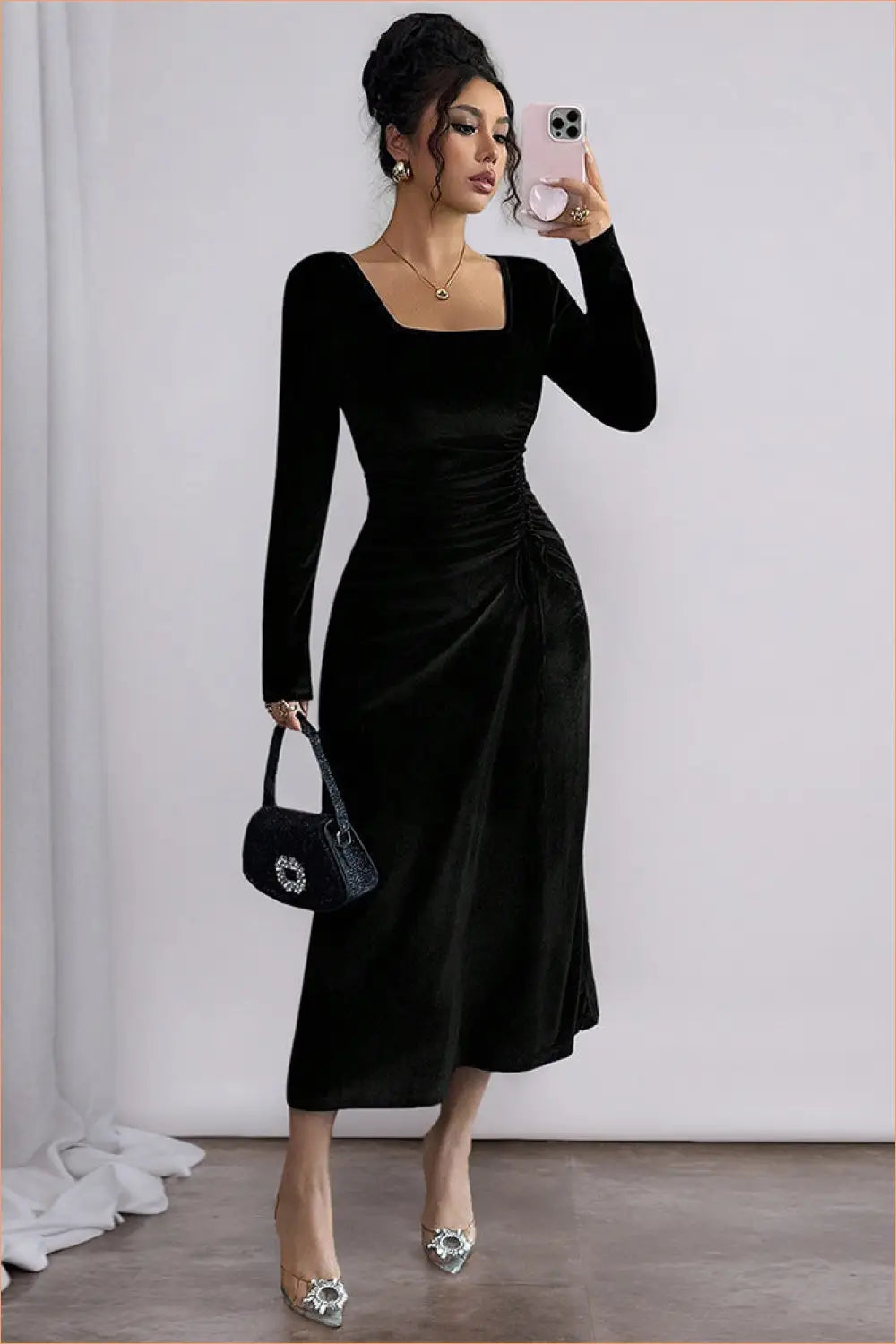 Velvet Bodycon Midi Dress - Understated Glamour - Dresses - Autumn • Bodycon Midi Dress • Date Night • Lingerie Hut
