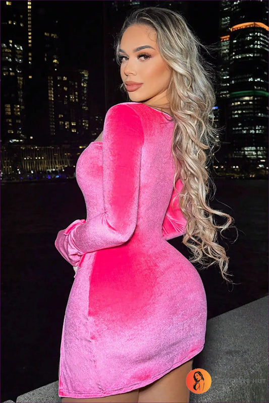 Velvet Bodycon Mini Dress with Lace-up Slit - Night out Glamour - Dresses - Lingerie Hut - Autumn • Clubwear • Cutout