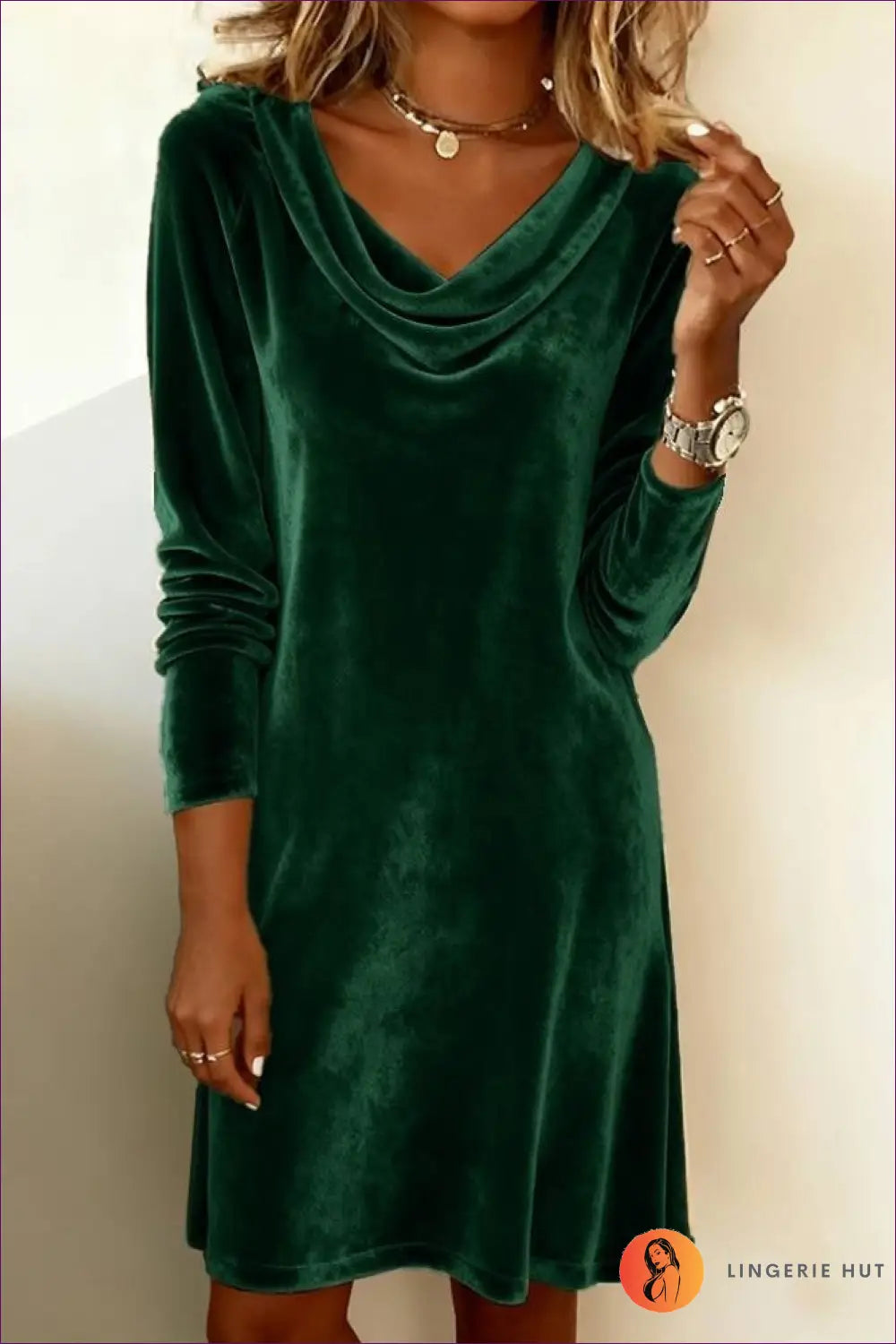 Velvet Cowl Neck Midi Dress - Effortless Elegance - s / Green - Dresses - Lingerie Hut - Autumn • Casual • Everyday