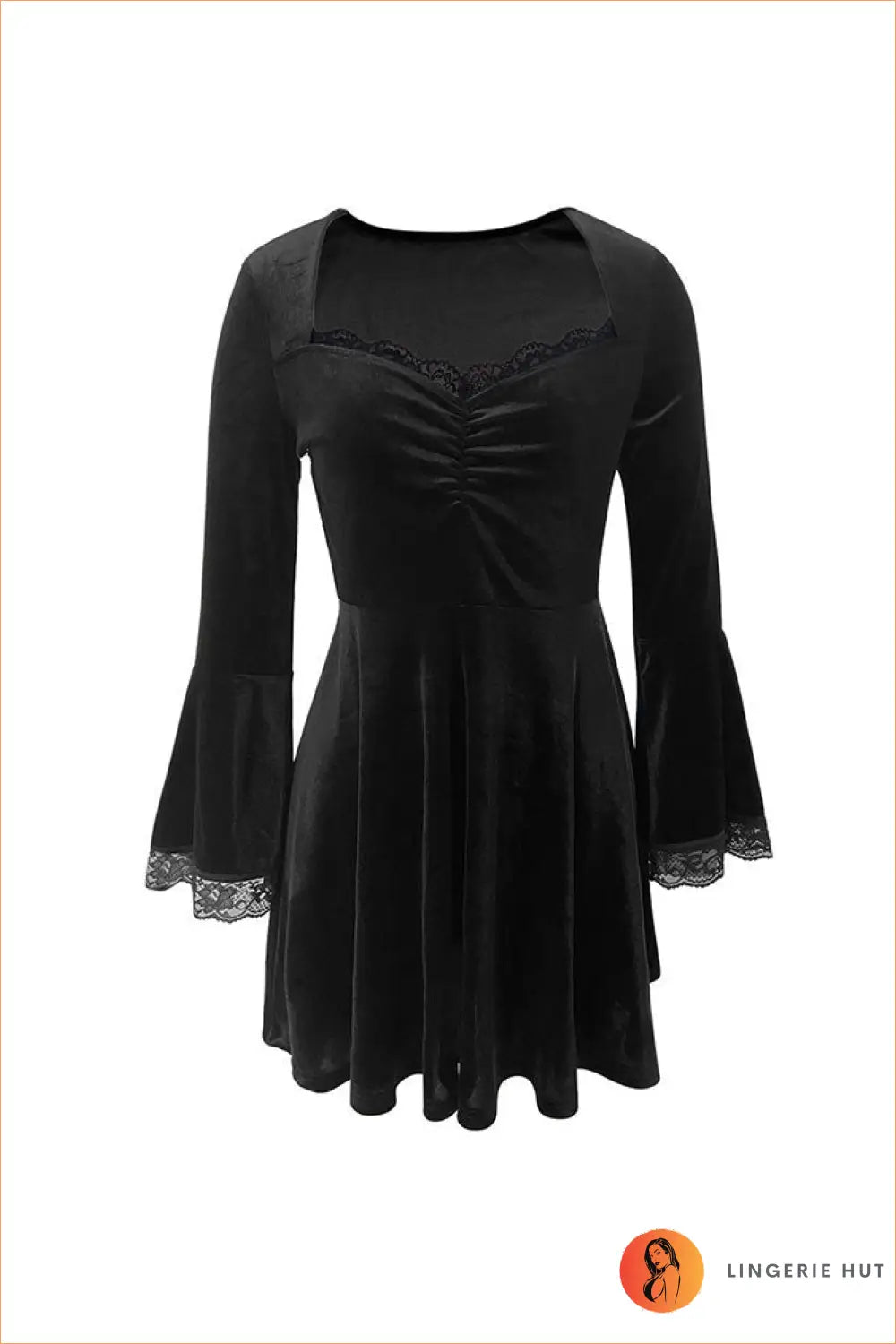 Velvet A-line Mini Dress with Flared Cuffs - Understated Glamour - Dresses - A-line Dress • Autumn • Evening Wear