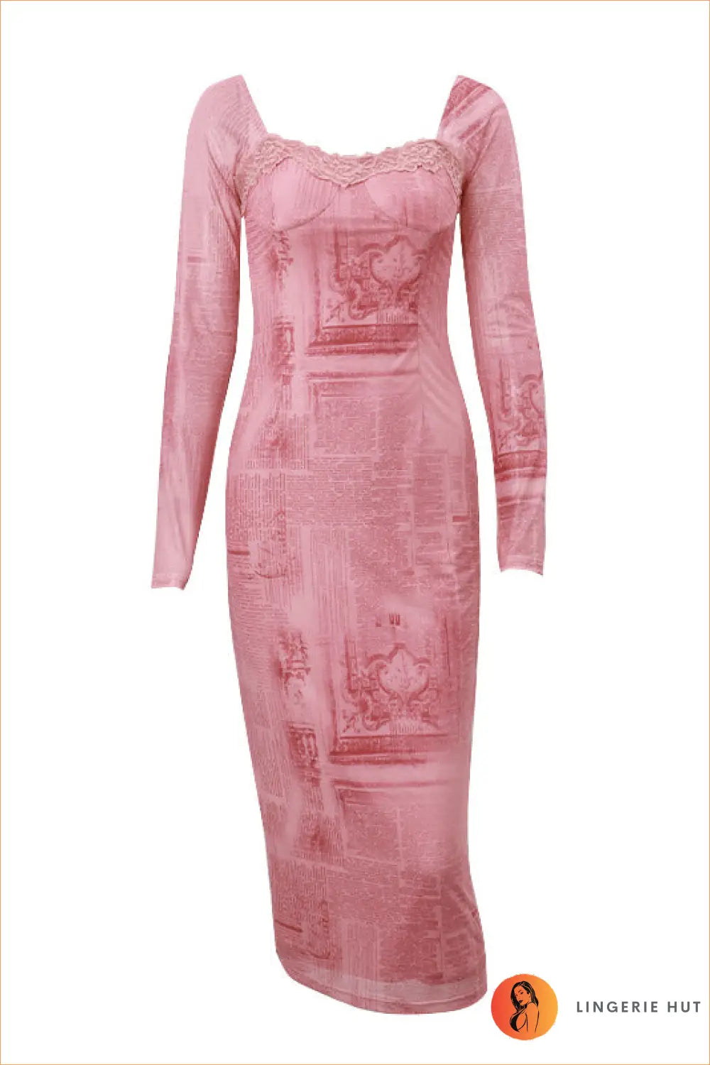Velvet Midi Dress with Square Neckline - Evening Glam - s / Pink - Dresses - Autumn • Date Night • Evening Wear