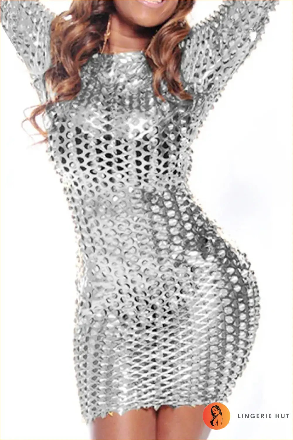 Vinyl Bodycon Mini Dress with Cutouts - the one They’ll Ask About - Sliver / s - Dresses - Clubwear • Cutout • Glamour