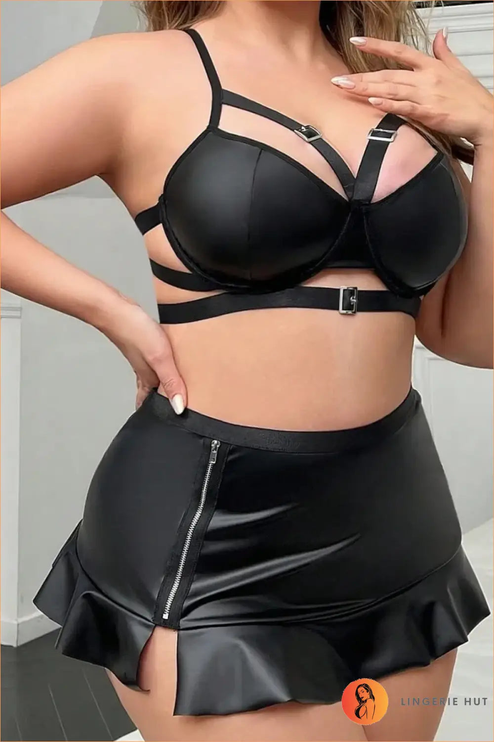 Vinyl Costume with Buckle Strap Skirt - Bold Confidence - just in • Party • Role Play • Theme Parties - Lingerie Hut