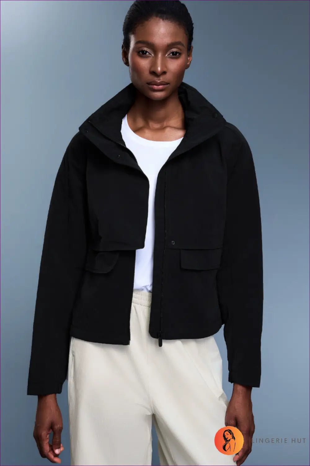 Windbreaker with Hood - Urban Adventure Ready - 4 / Black - Jacket - Lingerie Hut - Activewear • All Season • Autumn