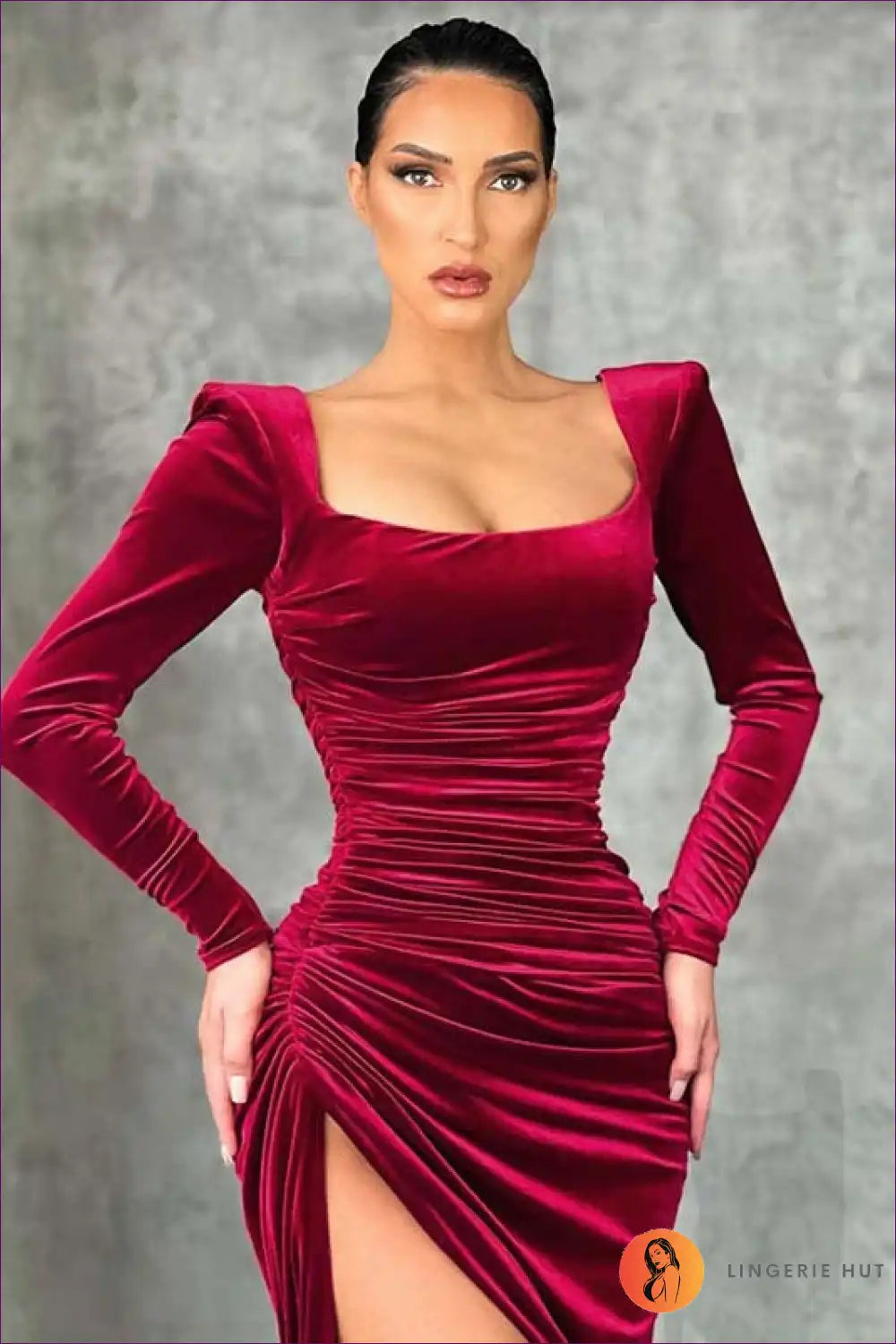 Step Into The Spotlight With Lingerie Hut’s Square Neck Fold Tuxedo Dress. Perfect For Formal Gatherings, This