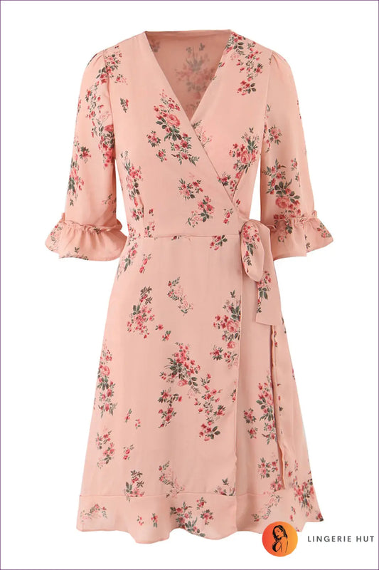 Floral Wrap Midi Dress - Garden Party Ready - Dresses - Lingerie Hut - A-line • Boho • Casual • Everyday