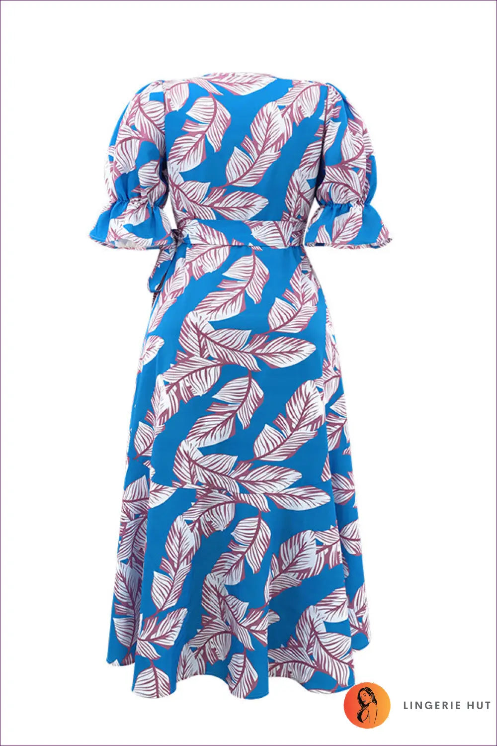 Wrap Dress with Leaf Print - Effortless Holiday Elegance - Dresses - Lingerie Hut - A-line • All Season • Boho • Casual