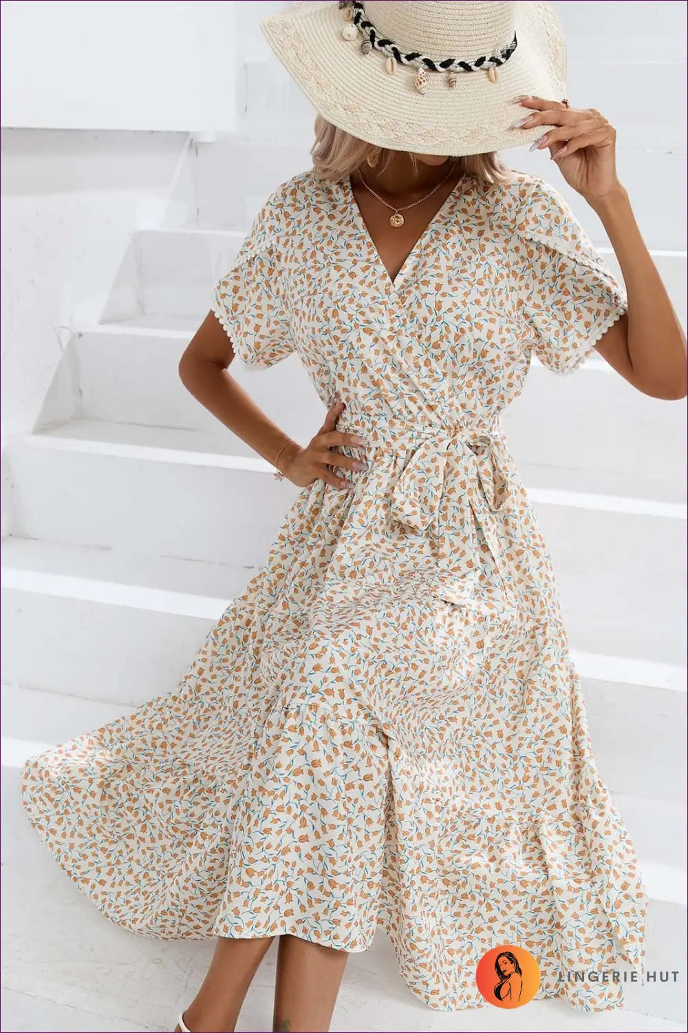 Wrap Midi Dress with Tie Waist - Understated Glamour - s / White - Dresses - Lingerie Hut - A-line • All Season