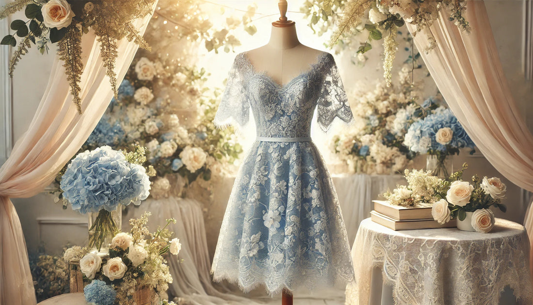 Delicate Blue Lace Midi Dress: A Masterpiece of Romantic Elegance