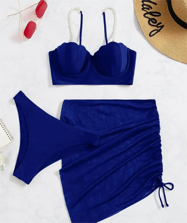 Radiant Solid Color Three-piece Swimsuit Set - Boho Vacation Vibes