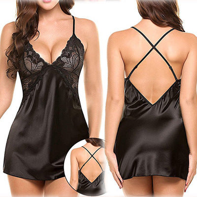 Satin Chemise with Criss Cross Back - After Dark