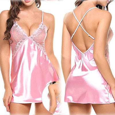Satin Chemise with Criss Cross Back - After Dark