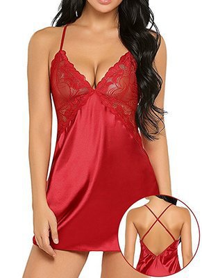 Satin Chemise with Criss Cross Back - After Dark