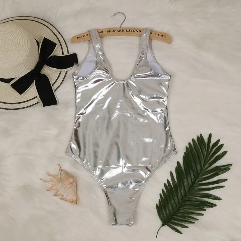 Dazzling Wet Look Criss Cross Swimsuit - Embrace Boho Beach Glam