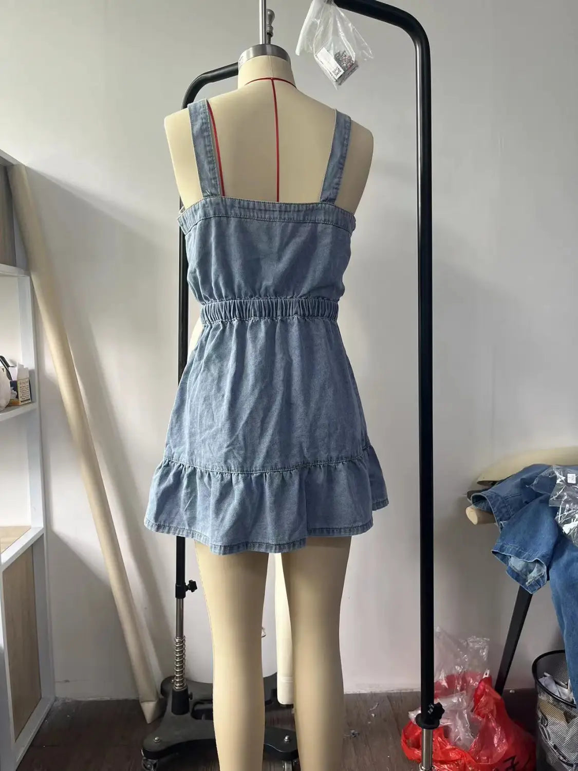 Chic Ruffled Denim Cami Dress – Summer Allure