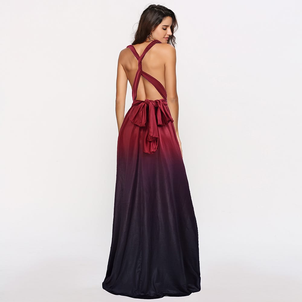 Enchanting Crisscross Backless Lace-up Dress - Gradient Elegance Celebration