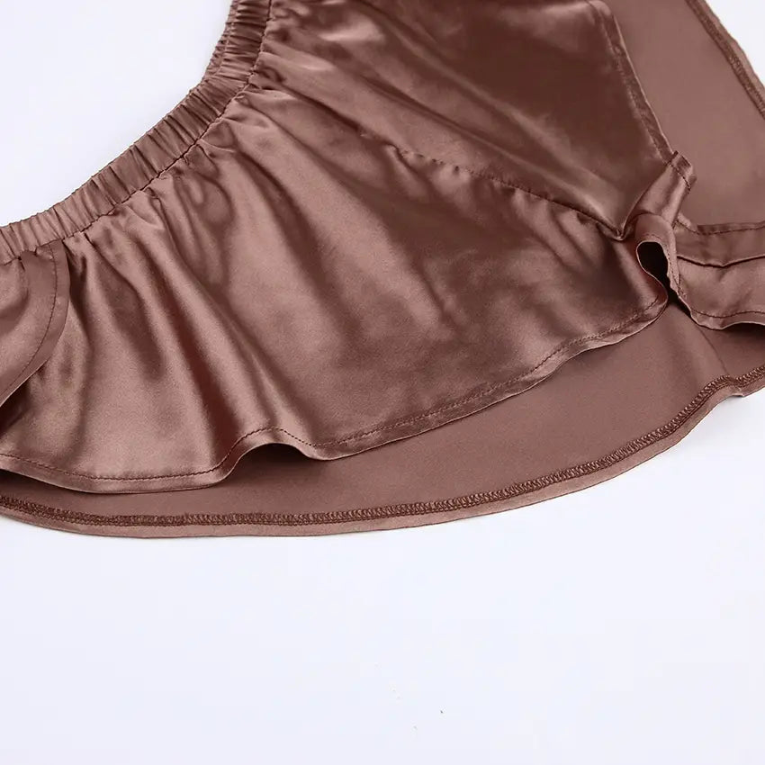 Sexy Solid Satin Pleated Hot Pants Lingerie Set - Unveil Your Elegance