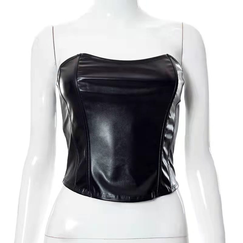 Strapless Faux Leather Crop - Sleek Silhouette Bold Statement