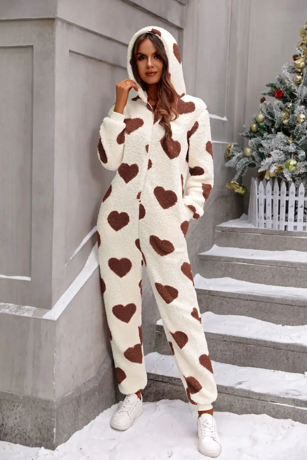 Loving Heart Plush Jumpsuit - Cozy Chic For Fall/winter