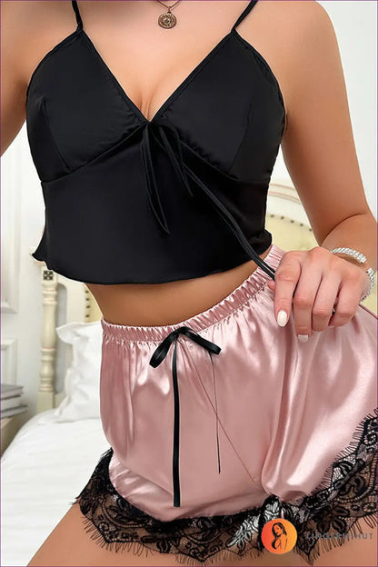 Satin Cami and Lace Shorts Set - Private Evenings