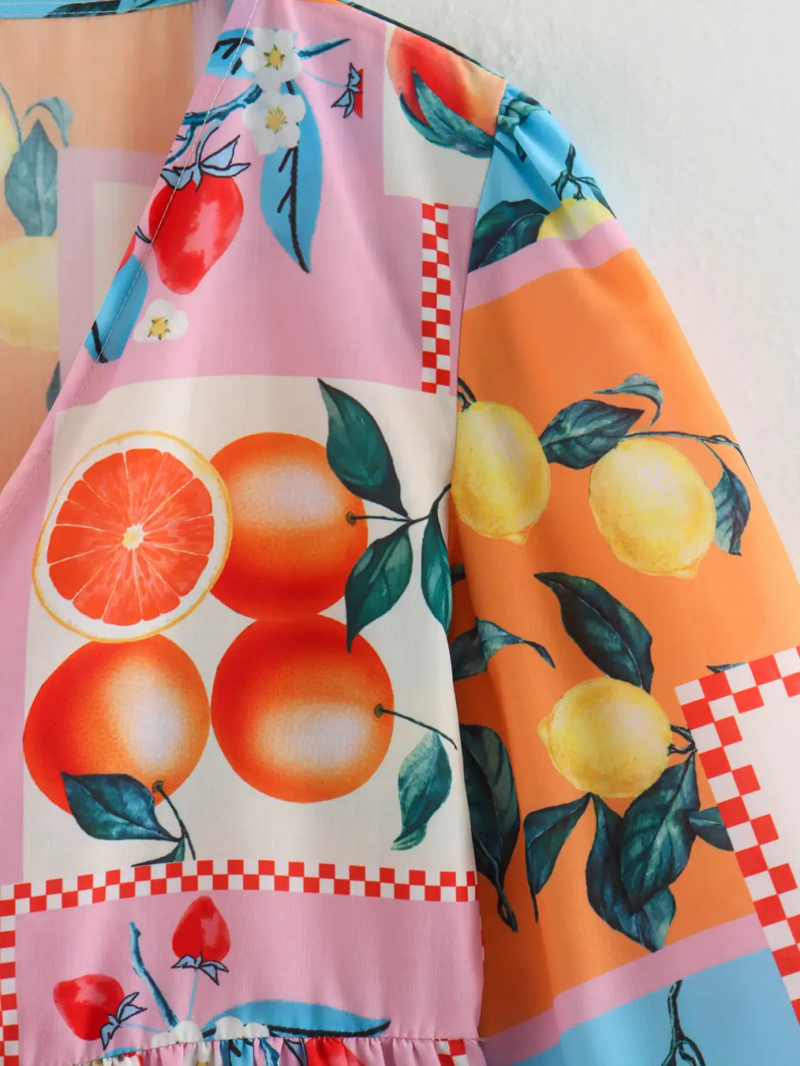 Citrus Print Wrap Blouse – Fruity Flair