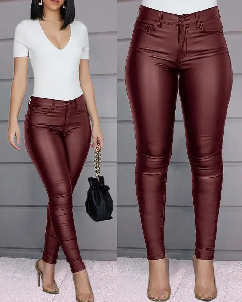 Autumn Faux Leather Leggings - High Rise Sexy Skinny