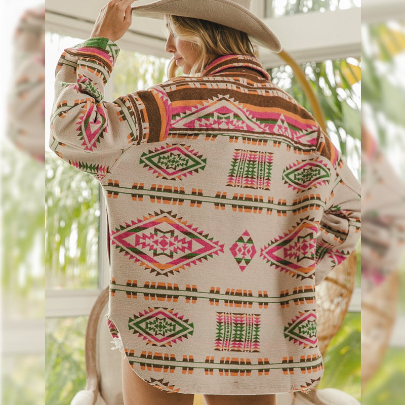 Boho Aztec-Print Pullover – Relaxed & Vibrant