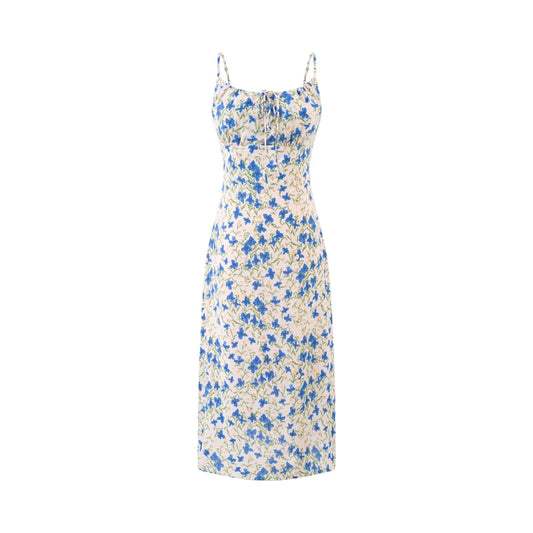 Sweetheart Neck Midi Dress - Front Tie