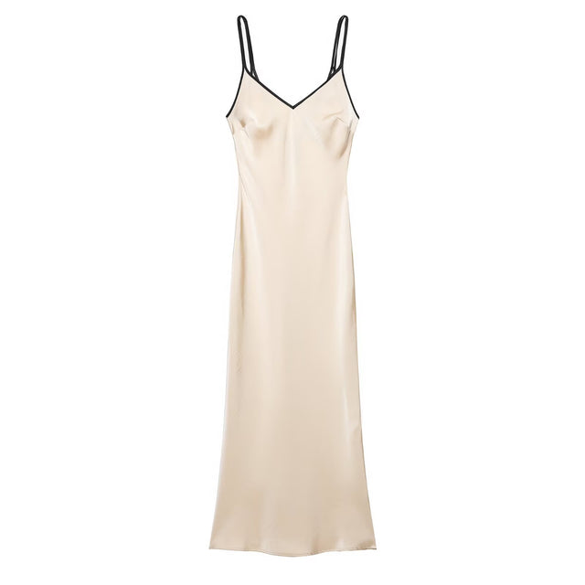 Contrast Trim Slip Dress with Double Straps - Private Luxury