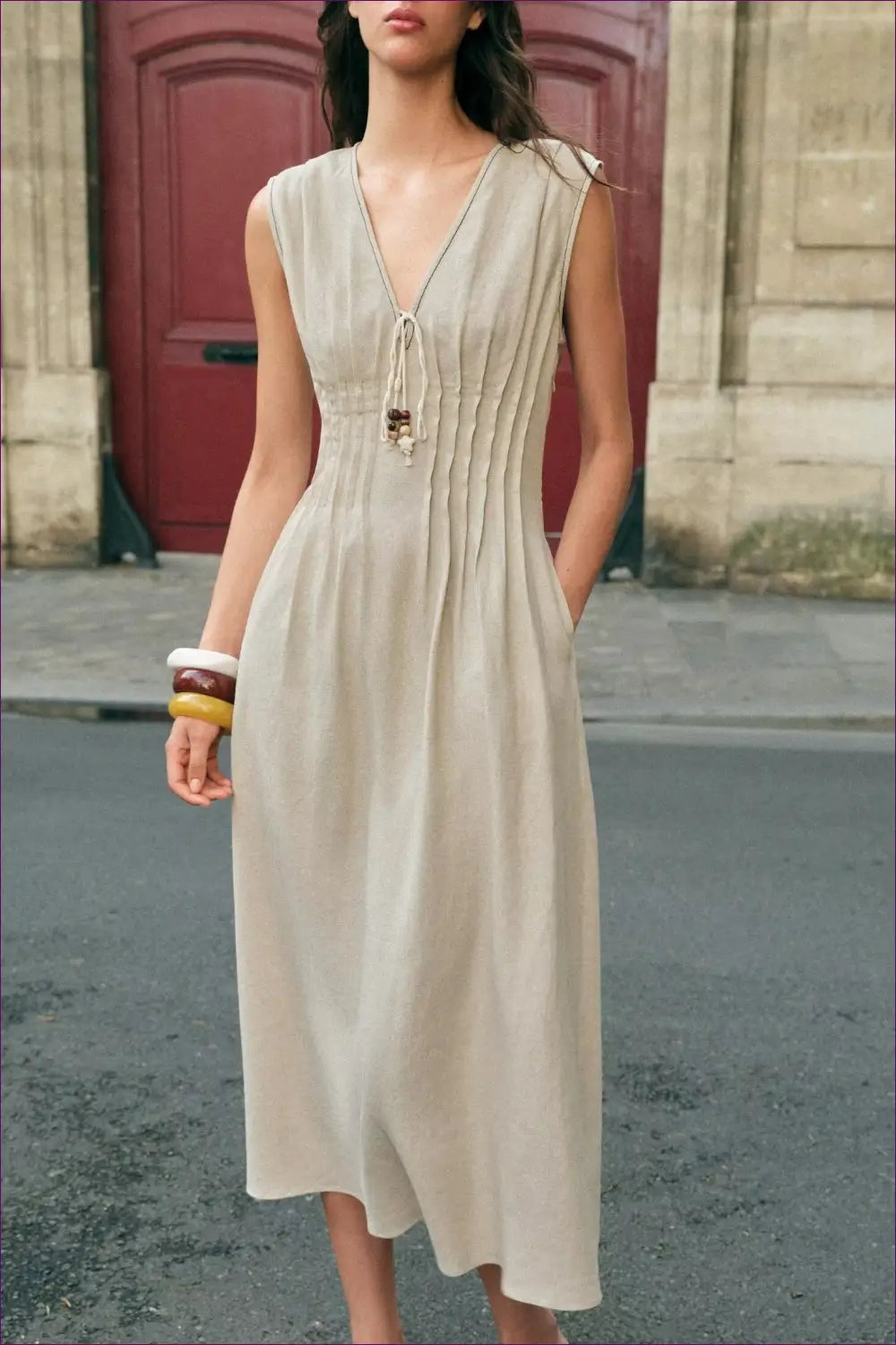 Sleeveless Midi Dress with Tie Neck - Easy Days