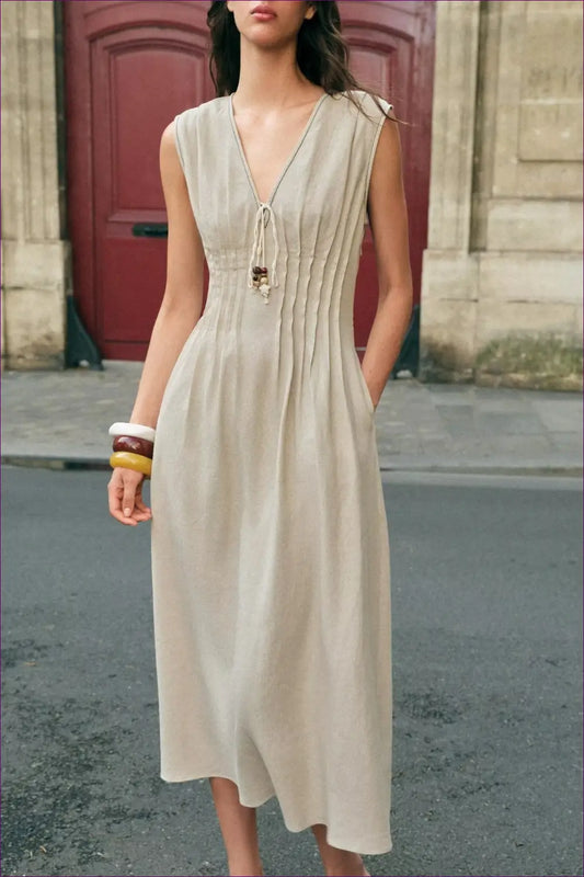 Sleeveless Midi Dress with Tie Neck - Easy Days