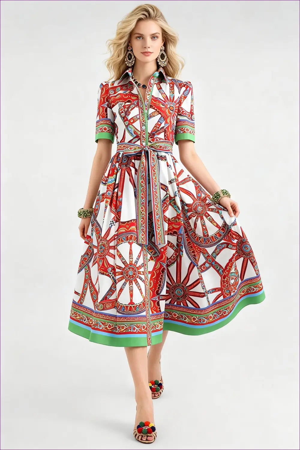 Multi Printed Shirt Dress with Self-Tie Belt - Daytime Ease
