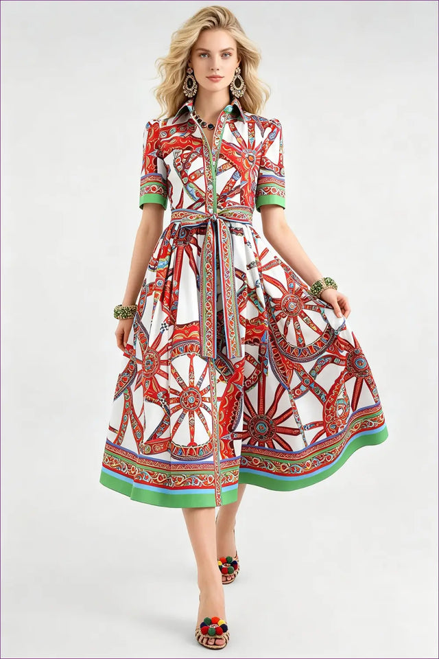 Multi Printed Shirt Dress with Self-Tie Belt - Daytime Ease