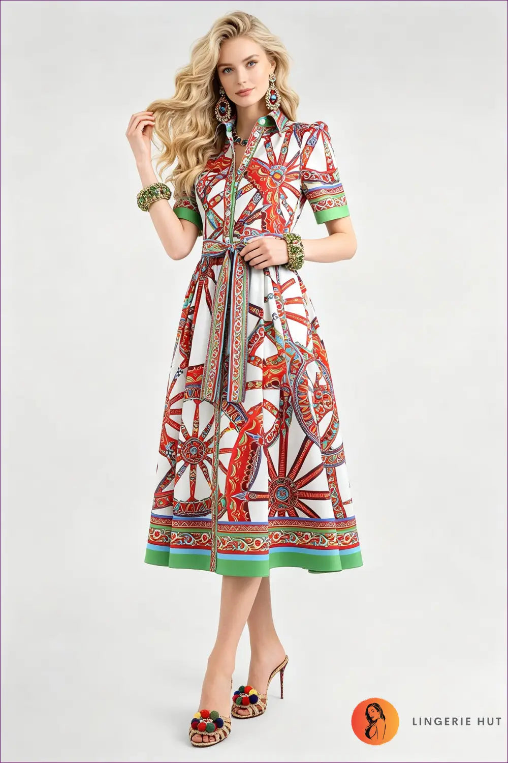 Multi Printed Shirt Dress with Self-Tie Belt - Daytime Ease