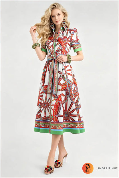 Multi Printed Shirt Dress with Self-Tie Belt - Daytime Ease
