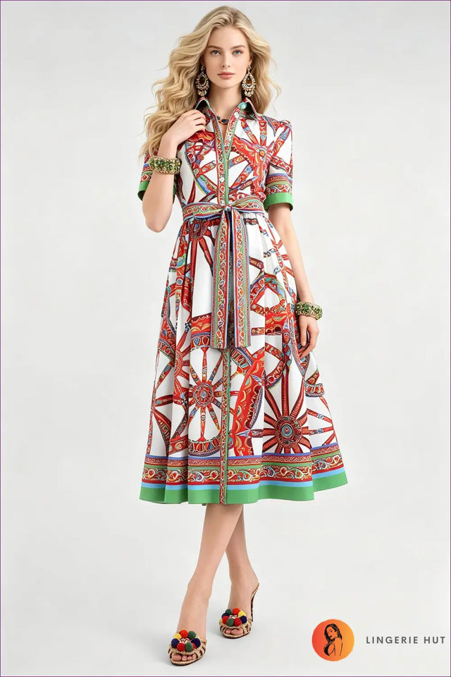 Multi Printed Shirt Dress with Self-Tie Belt - Daytime Ease