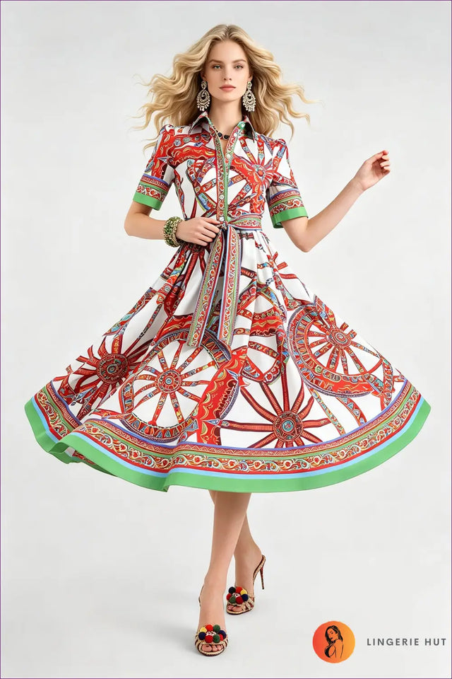 Multi Printed Shirt Dress with Self-Tie Belt - Daytime Ease