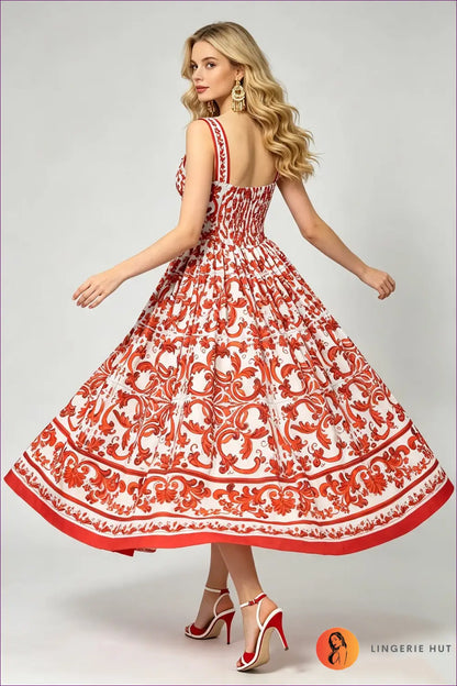 Multi Printed Midi Dress with Sweetheart Neck - Garden Party