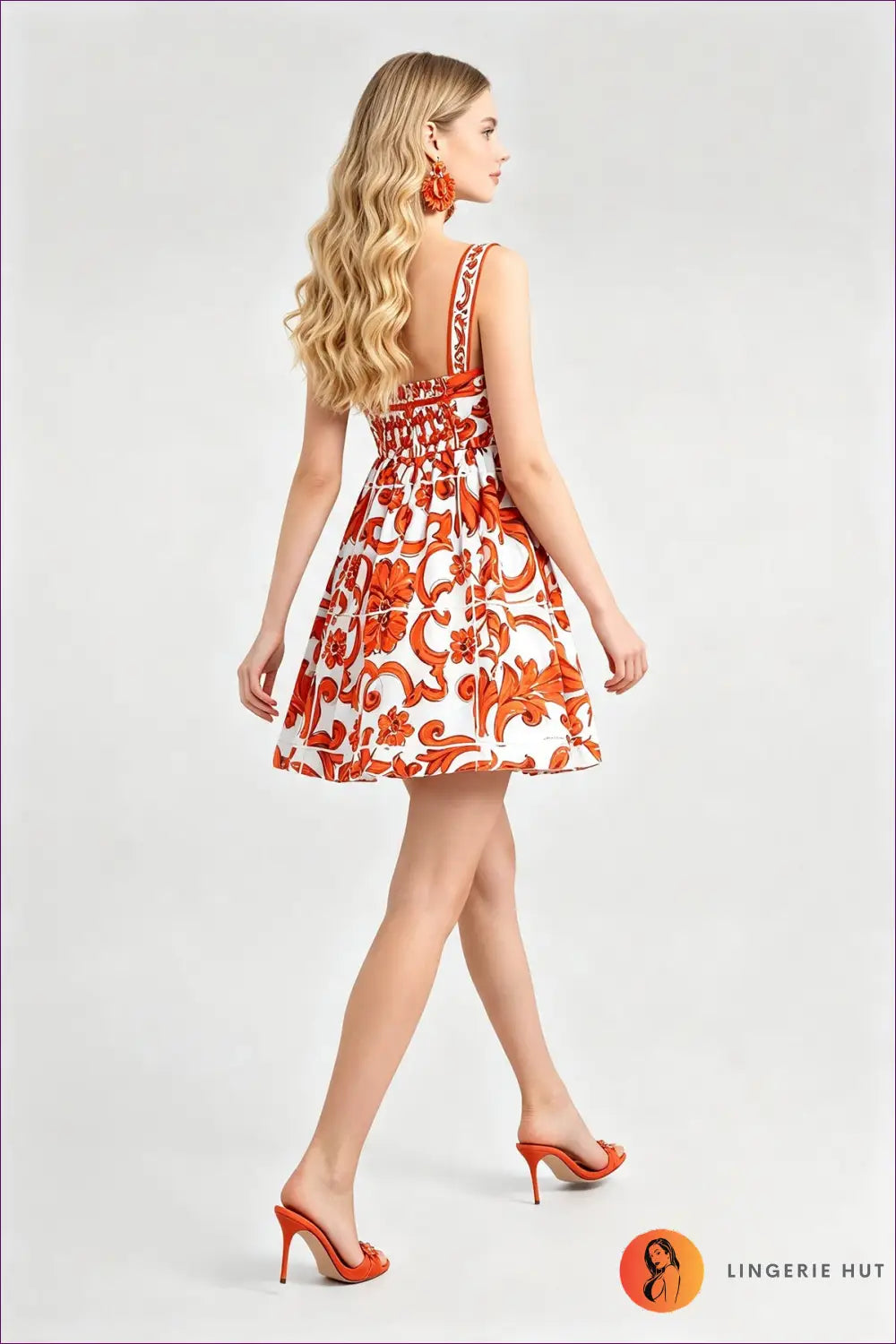Red Printed Mini Dress with Fitted Bodice - Night Out Glamour