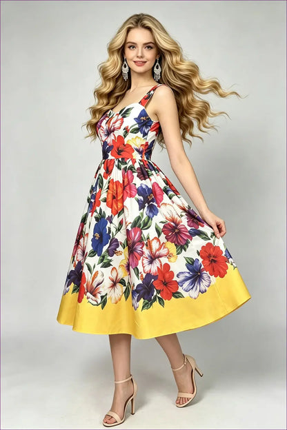 Floral Midi Dress with Sweetheart Neckline - Weekend Ease