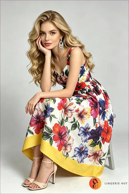 Floral Midi Dress with Sweetheart Neckline - Weekend Ease