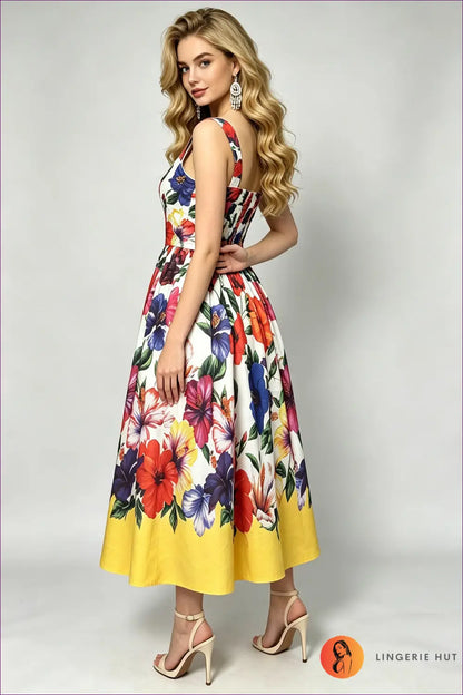Floral Midi Dress with Sweetheart Neckline - Weekend Ease