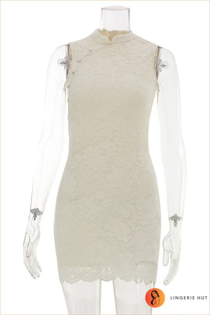 Ivory Lace Cheongsam Mini Dress