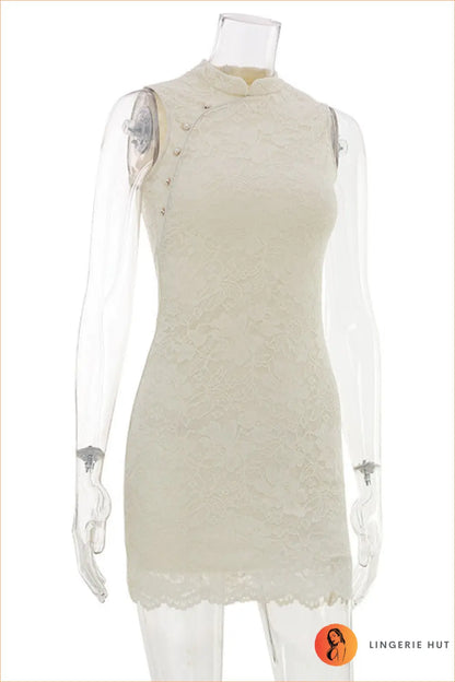 Ivory Lace Cheongsam Mini Dress